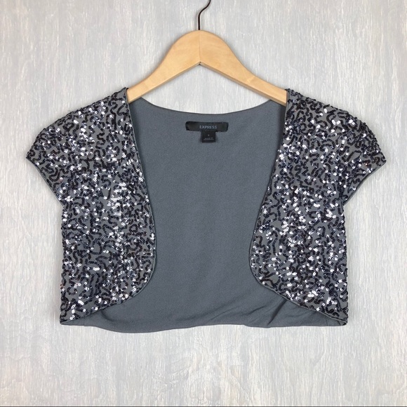 Express Tops - Express cropped sequin shrug bolero silver S
